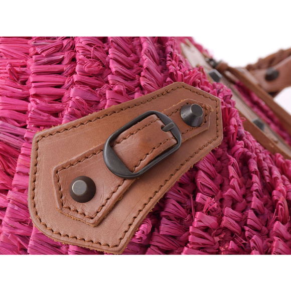 Balenciaga Straw Tan raffia tote bag pink - Picture 8 of 11